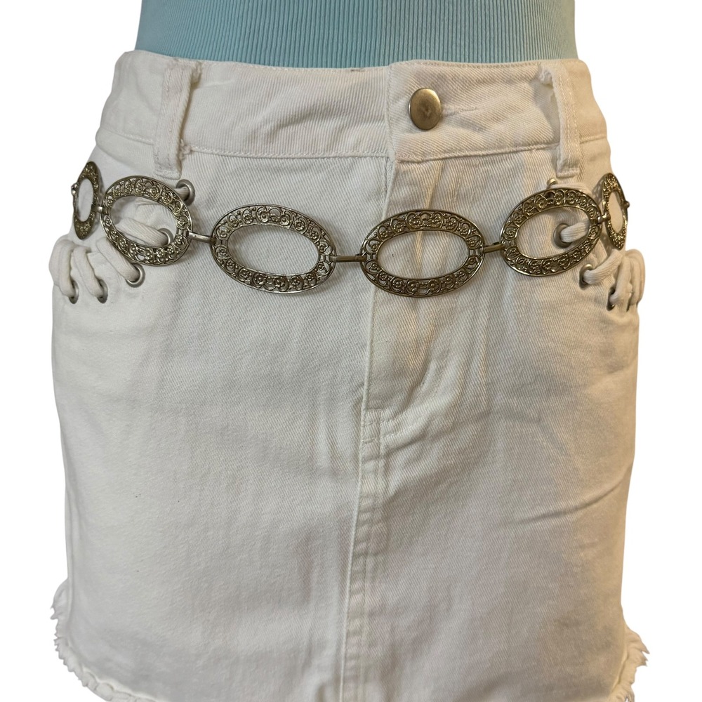 Filigree Oval Link Chain Belt Silver Boho Y2K Festival Statement Vintage
